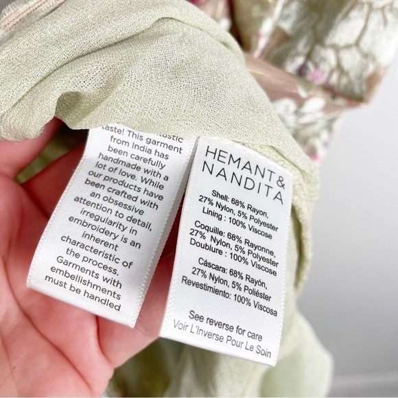 Hemant and Nandita Nina One Shoulder Floral Velvet Dress XS Cream Green Cocktail - Picture 7 of 10